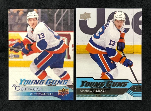 2 CARDS 2016-17 UPPER DECK MATHEW BARZAL #C107 #458 YOUNG GUNS CANVAS RC NM/MINT