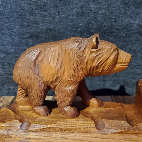 Antique Rare Black Forest Wood Carved Brienz BEAR Inkwell Penholder - Picture 3 of 11