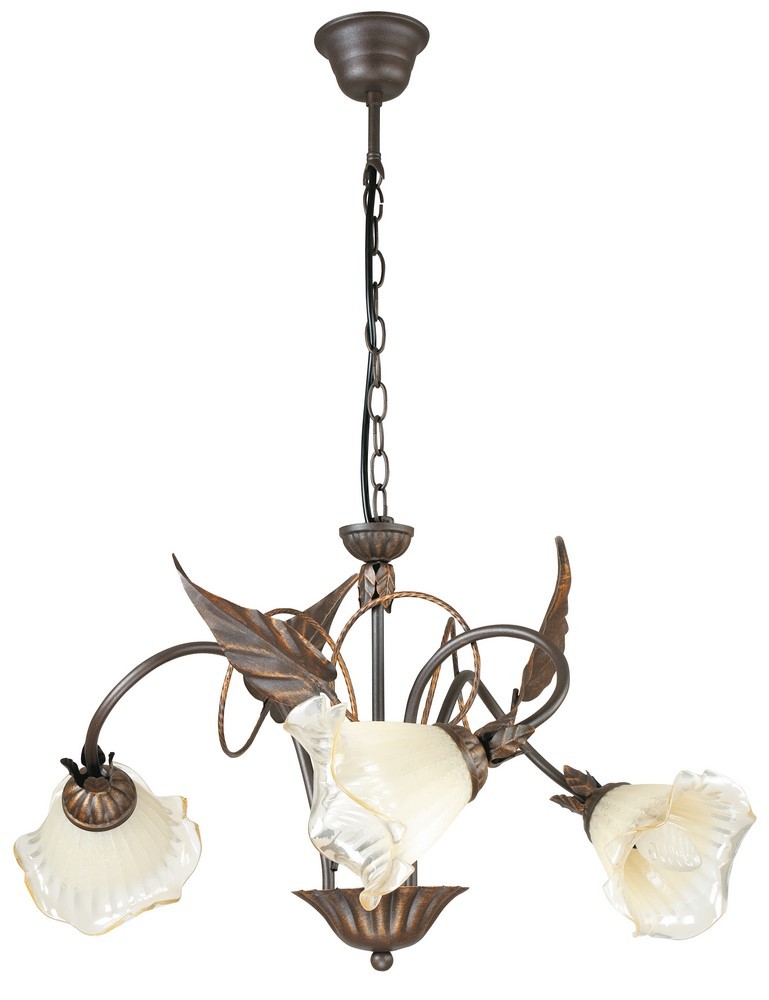 Lampadario Ferro Battuto Classico Marrone e Vetro | Sospensione Vintage