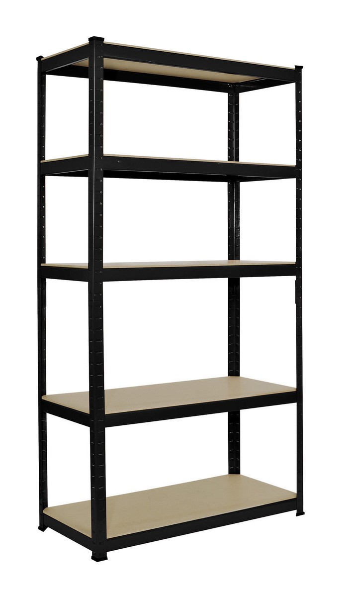Résistant sans Boulons Étagère 1.8m Grand Noir 5 Etage Métal Garage Rangement'