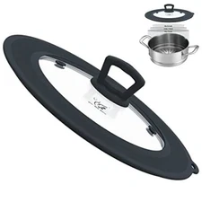 Universal Glass Lid with Heat Resistant Silicone Rim Fit 9-11 Inch Pot Pan