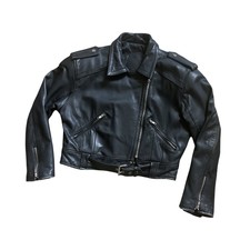 Vintage Limited Express Black Leather Cropped Motorcycle Biker Jacket Women’s L