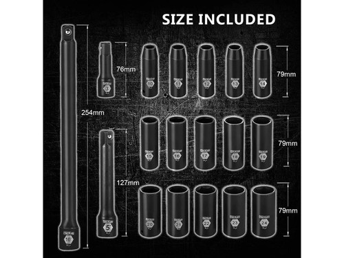 New 18 Pcs 1/2-inch Drive Deep Impact Socket Set Pneumatic sleeve - Picture 3 of 22