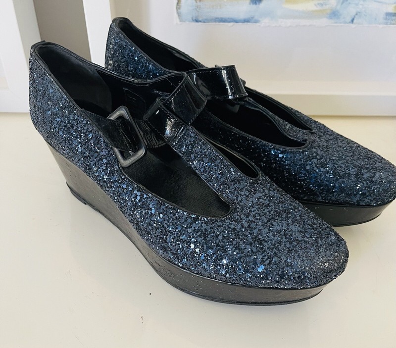 Robert Clergerie Wedge Platform Sandals Sparckle 38 /8
