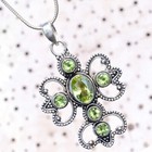 Green Faceted Peridot Oval Cut Gemstone Cross 925 Sterling Silver Men's Pendant