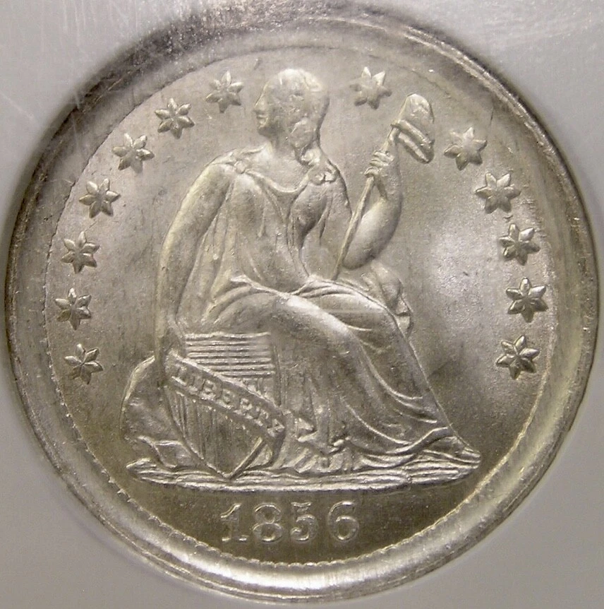 1856 LIBERTY SEATED SILVER HALF DIME AMAZING BRILLIANT PQ++ GEM++ RARE NGC MS 66 - Image 2 of 4