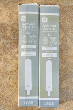 2 GE 5W LED Plug In Bright White Bi-Pin CFL Replace GX23 545 Lumens 3500K NEW