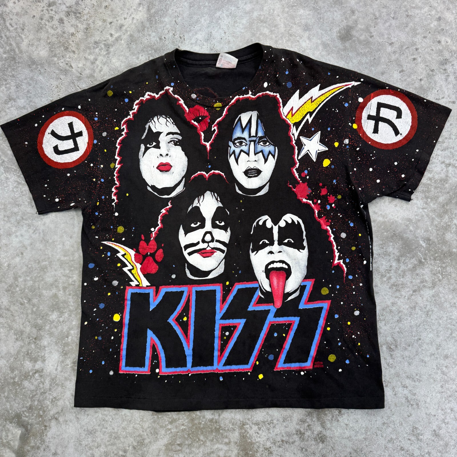 Vintage KISS T Shirt Mens XL 1992 AOP Hanes Winterland Concert Tour All Over