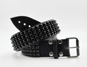 4-Row Black Pyramid Studded Punk Leather Belt by Nemesis Leather - New Deadstock