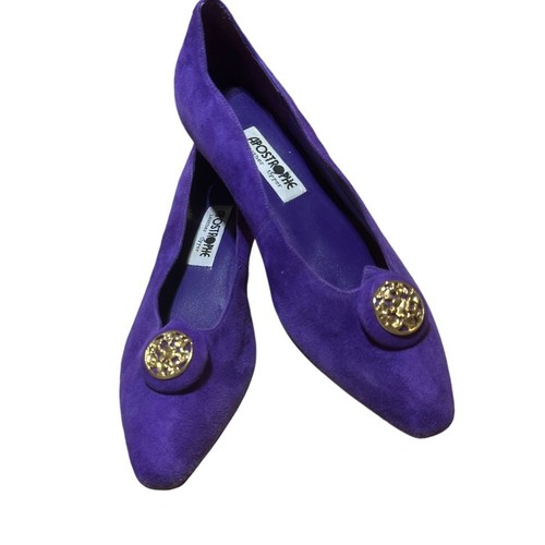 Vintage Apostrophe Purple Suede Gold Detail Flat Block 1" Heels (US 9B) ~EUC
