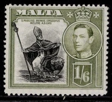 MALTA GVI SG227, 1s 6d black & olive-green, NH MINT.