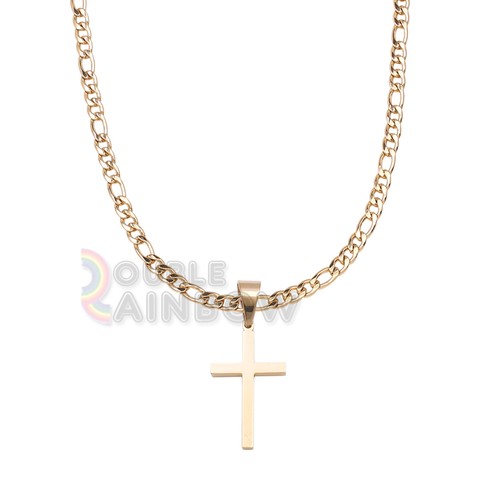 P30 Men stainless steel Gold Silver cross pendant 6mm figaro necklace chain Link - Picture 2 of 18