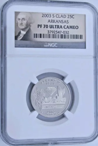2003 S Clad Proof Arkansas State Quarter - NGC PF 70 Ultra Cameo Guide $35
