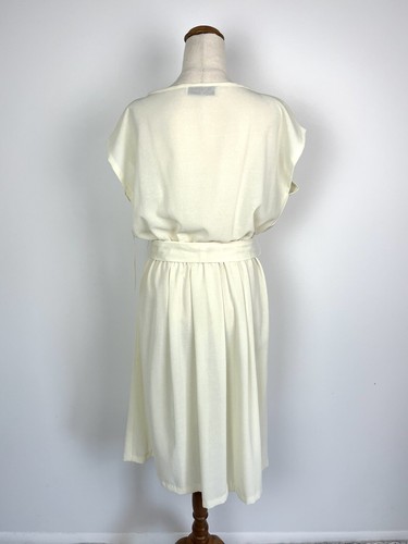 Vintage Kae Goulden Dress 14 L Ivory Pleated Elastic Waist Pencil Belt 90s Retro - Bild 4 von 12