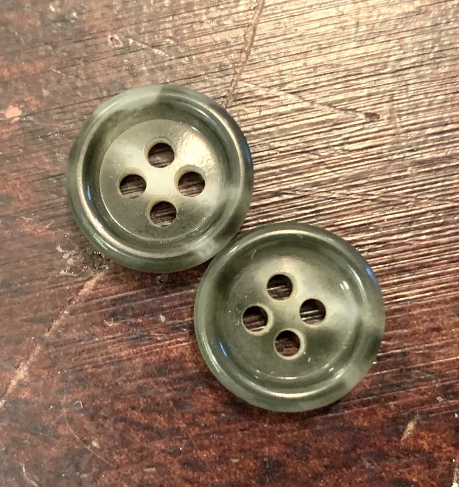 13.5mm X 10 Pc Dark Grey & Black Round Lipped 4 Hole Buttons Horn Jacket Sleeve - Image 2 of 4