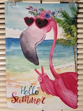 Hello Summer Flamingo Double Sided Polyester Small Garden Flag New In Package