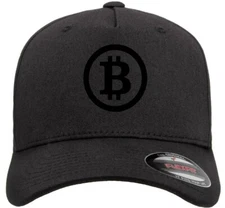 Bitcoin Logo Crypto Symbol Hat Flexfit Baseball Cap Printed Emblem S/M & L/XL