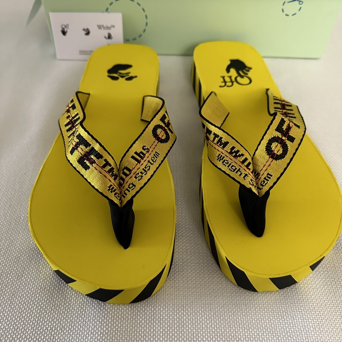 $205 Off-White Men's Yellow Industrial Logo Flip Flop