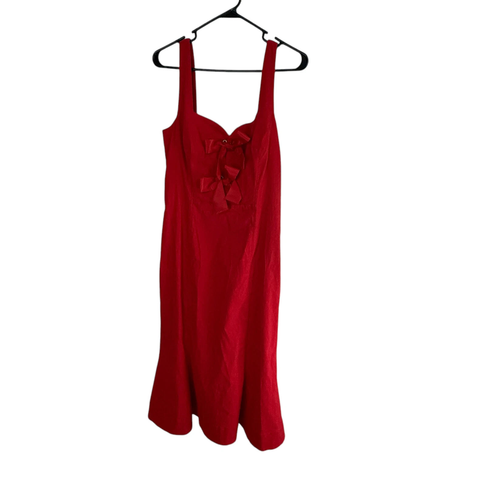 Abito Anthropologie Taglia M Rosso Elasticizzato Sirena San Valentino Sweetheart Fiocco Pin Up