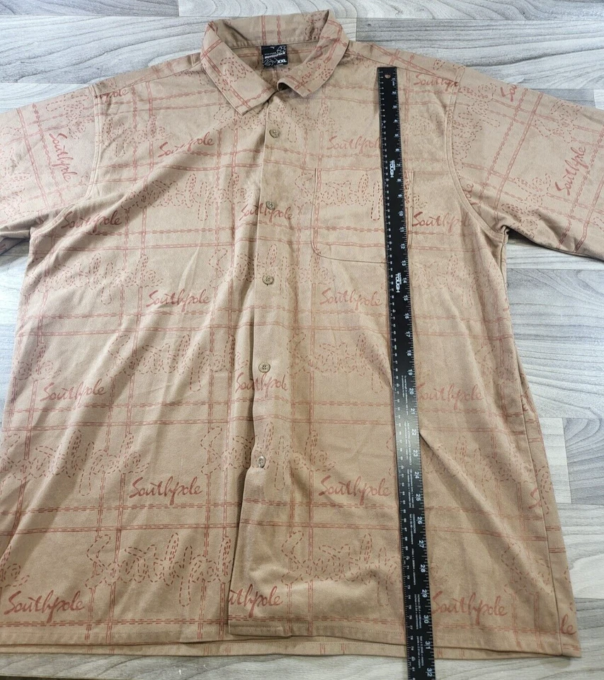 Vintage Southpole Suede Camp Shirt Mens XXL Short Sleeve Plaid Hip Hop Skater - Image 4 of 4