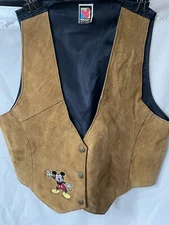 Vintage Y2K Mickey Mouse -Disney Unlimited Brown Partially Leather Vest .