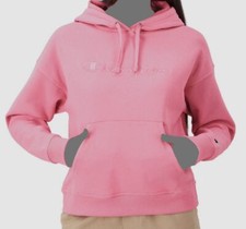 Champion Women's Pink Powerblend Fleece Embroidered Logo Hoodie Sweater Size M