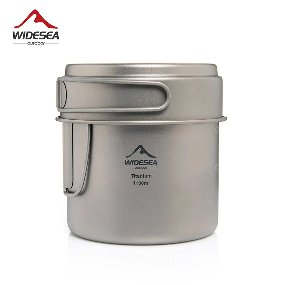 Camping Portable Mug Titanium Cooking 1100ML Pot Pan Folding Handles Hiking Outd