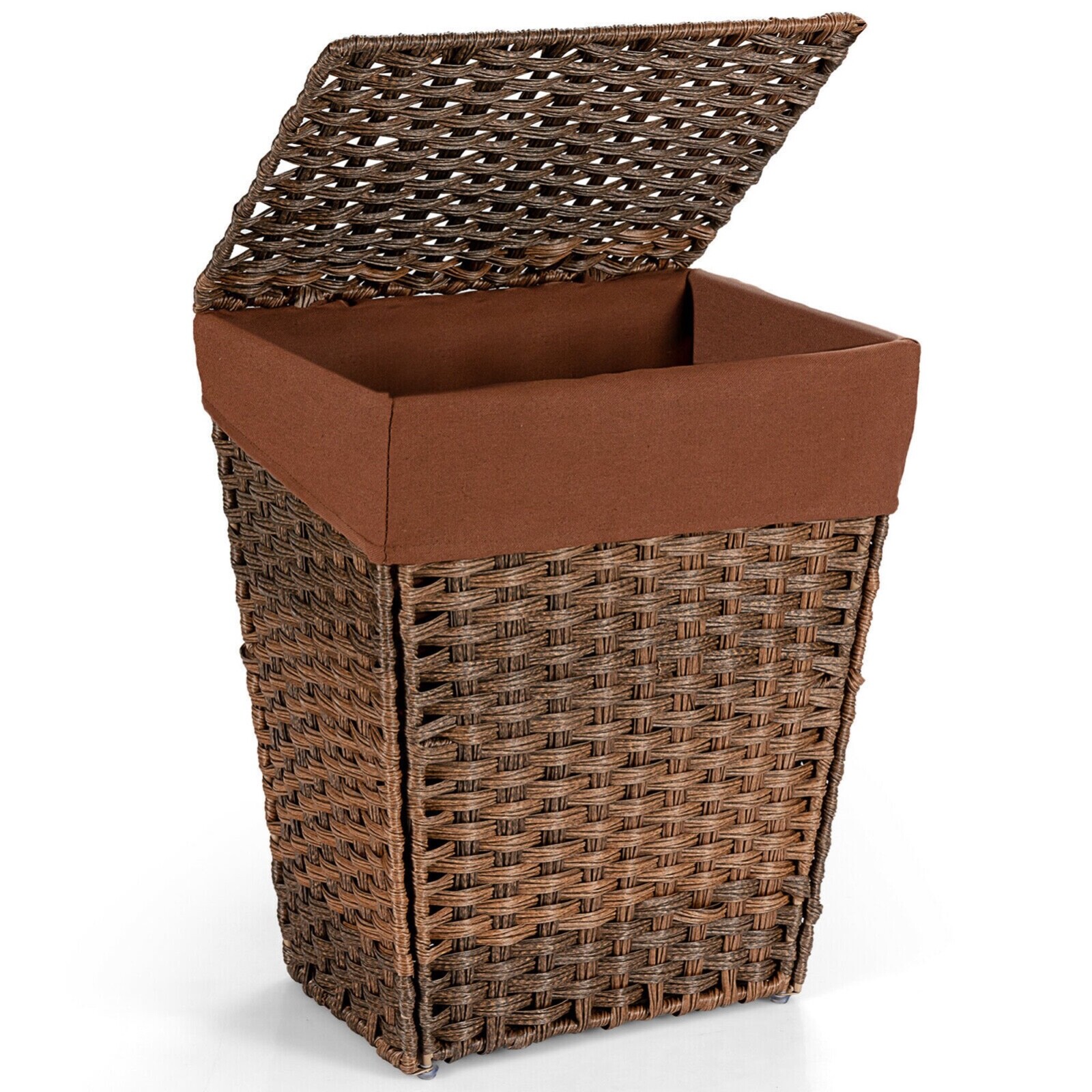 Handwoven Rattan Laundry Hamper with Removable Bag, Foldable Brown Lid-image