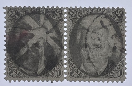 US #73 1863 2c gray black Jackson Used Horiz. Pair; $150 SCV - Picture 3 of 3
