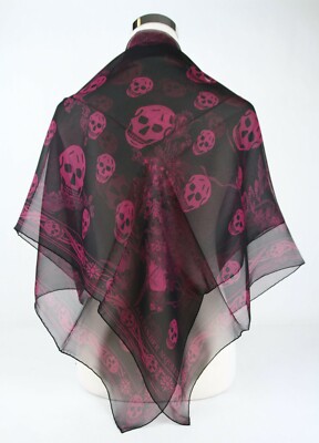 Alexander McQueen Black/Light Purple Multiskull Print Silk