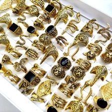 30pcs Punk Retro Animal Snake Claw Mix Gold Metal Gothic Biker Rock Rings Gift