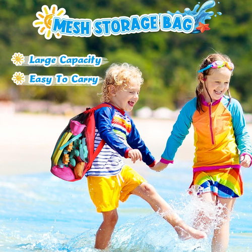 12Pcs Collapsible Beach Toys Set for Kids,Beach Bucket and Shovel Set with Mesh - Picture 4 of 12
