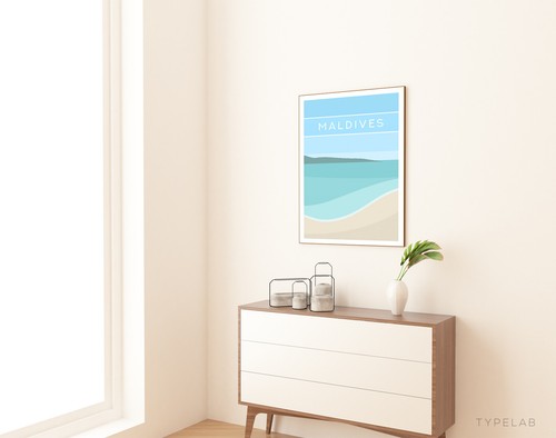Maldives Art Print, South Asia Travel Poster, Maldives Minimalist Illustration - Picture 2 of 7