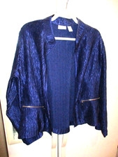 Chico s modern purple textured open front zip pockets jacket blazer m l 2