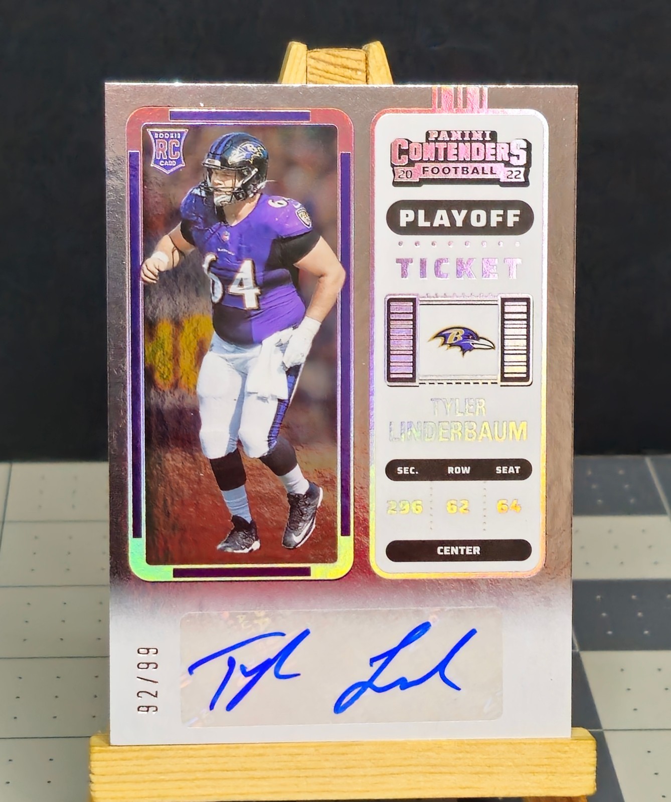 Tyler Linderbaum RC #d/99 ROOKIE AUTO 2022 Contenders #155 Playoff Ticket Ravens