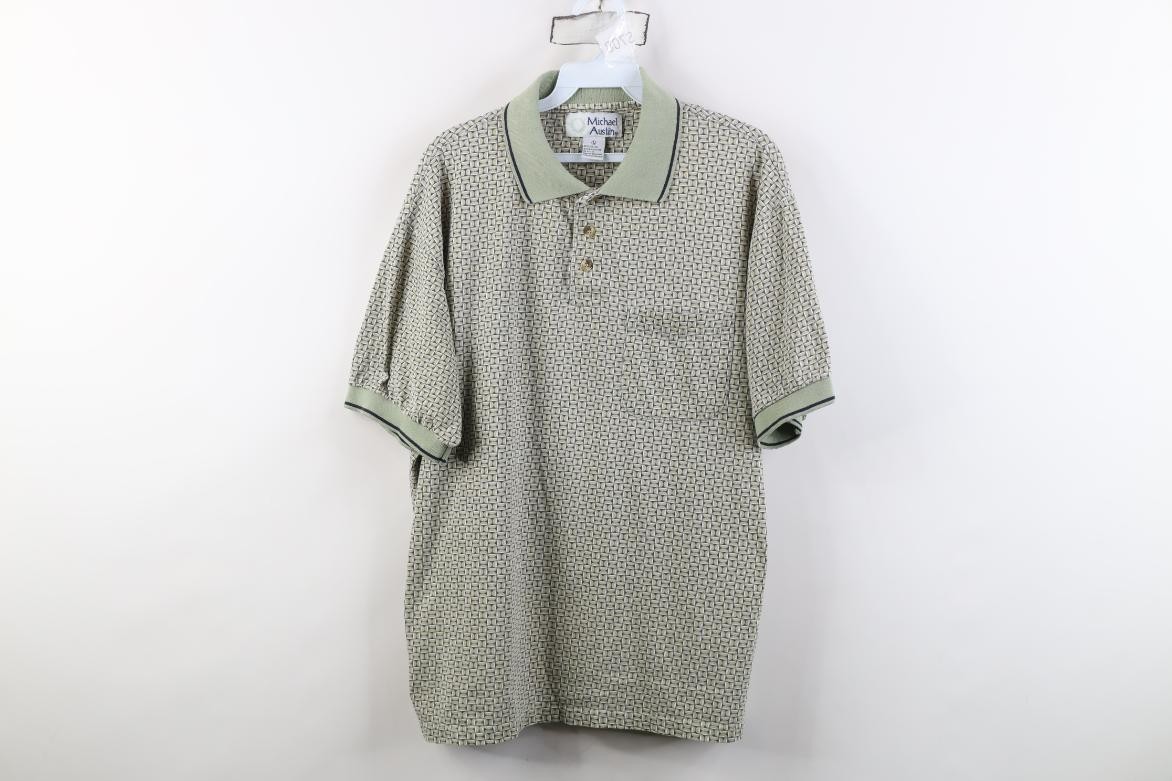 Vintage 90s Streetwear Mens Large Faded Geometric Knit Collared Golf Polo Shirt