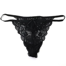 NEW Victoria's Secret VTG 2010s Lace Rhinestone V-String Thong Panty SMALL