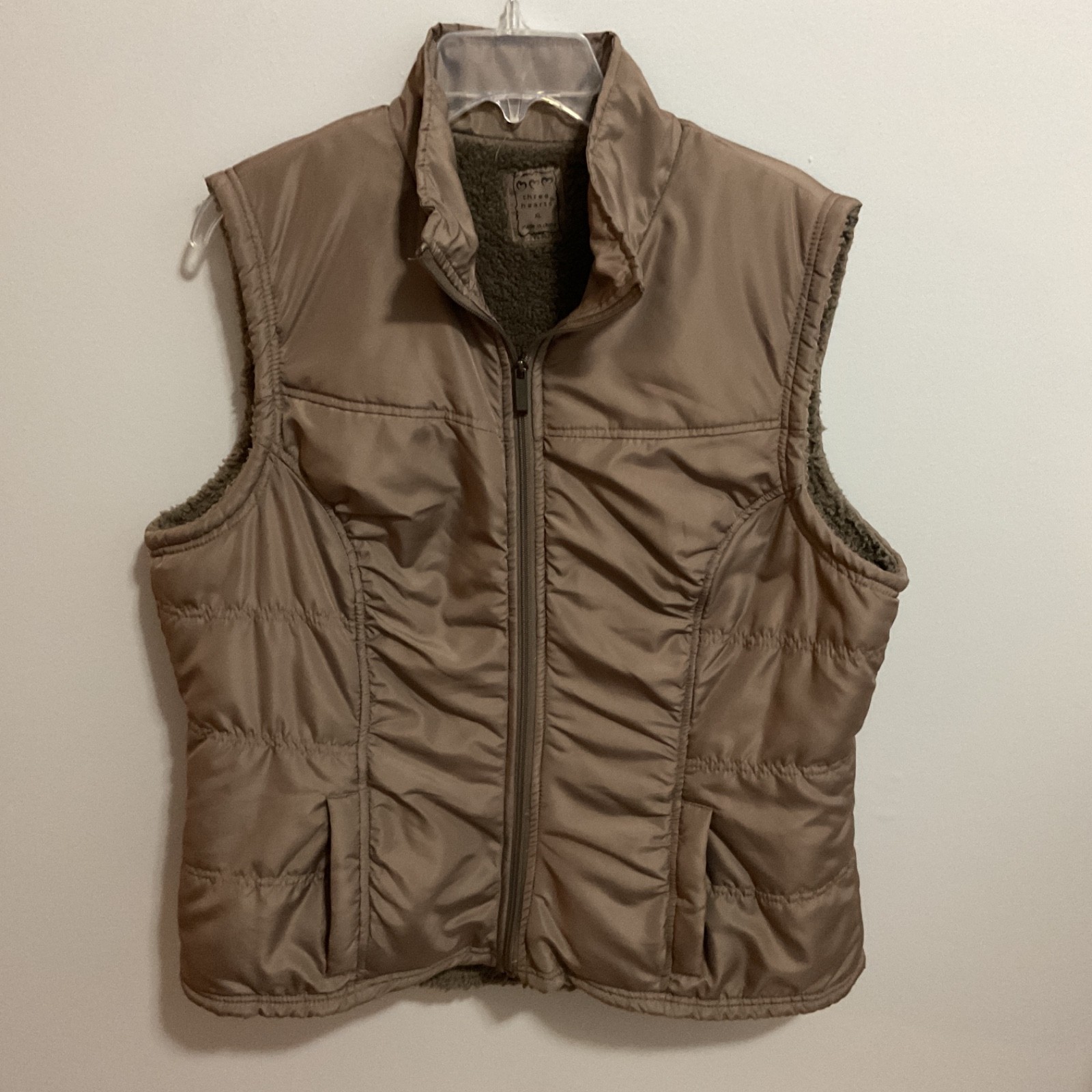Womens Faux Sherpa Lined Zip-up Vest with Front Pockets, Neutral Tan, XL