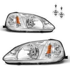 Pair Headlights Assembly For 1999-2000 Honda Civic Chrome Headlamps Wbulbs Pair Headlights Assembly For 1999-2000 Honda Civic Chrome Headlamps Wbulbs