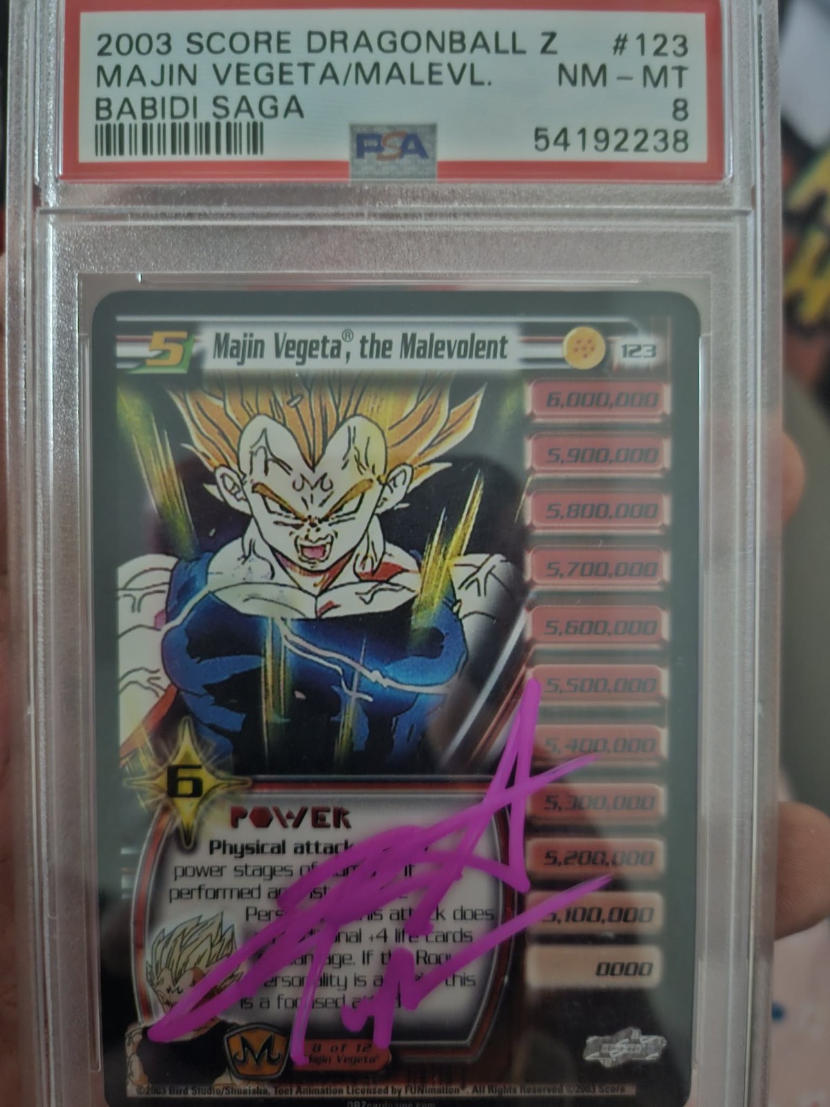 Score 2003 Dragonball Z Majin Vegeta, the Malevolent UR PSA 8 Christopher Sabat