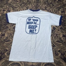 Vtg 70s If You Need Me Beep Me Funny Ringer Shirt Mens Size Large