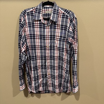 Burberry London England Check Button Down Cotton Shirt  Medium Black Red plaid