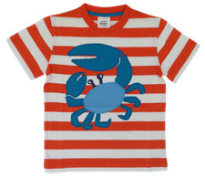 New NWT Cotton Mini Boden Boy's Short Sleeve T-Shirt Red White Stripe CRAB 5 6