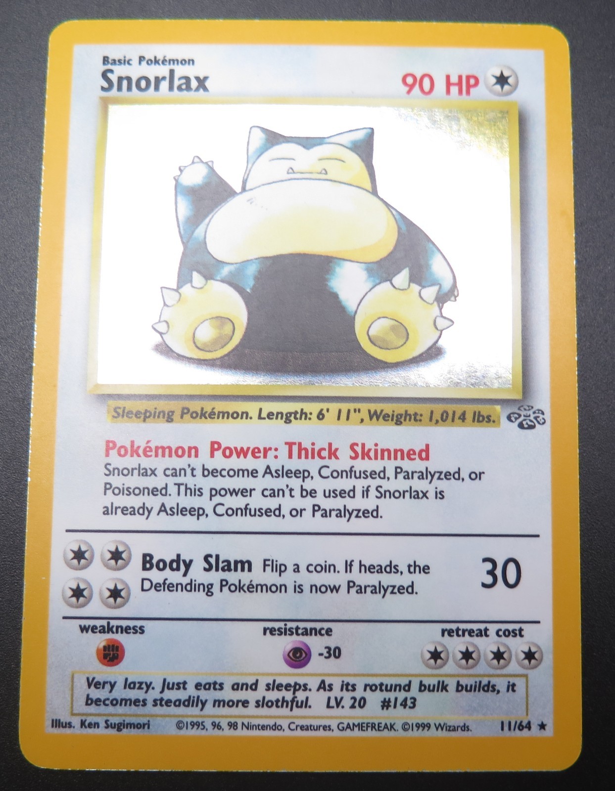 SNORLAX Jungle 11/64 Holo Rare Unlimited English 1999 Pokémon Card MP
