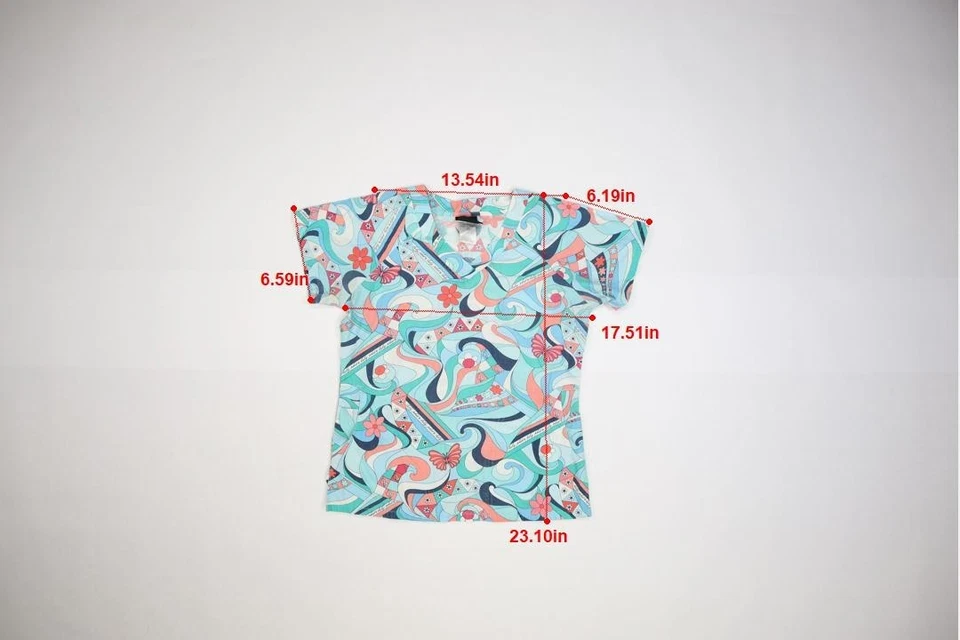 Baby Phat Womens Multicolor Retro Print Short Sleeve V-Neck Scrub Top XS - Image 2 of 4