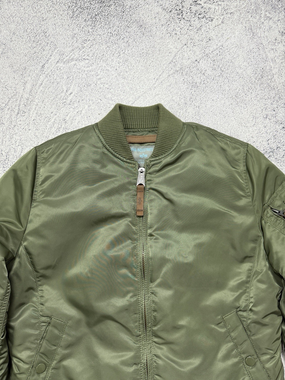 Alpha Industries MA-1 Bomber Flight Jacket Sage Green Orange Lining Women Size L image 5