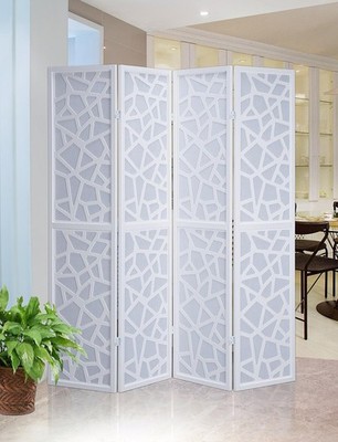 Giyano 4 Panel Screen Room Divider, White Screen with White Frame