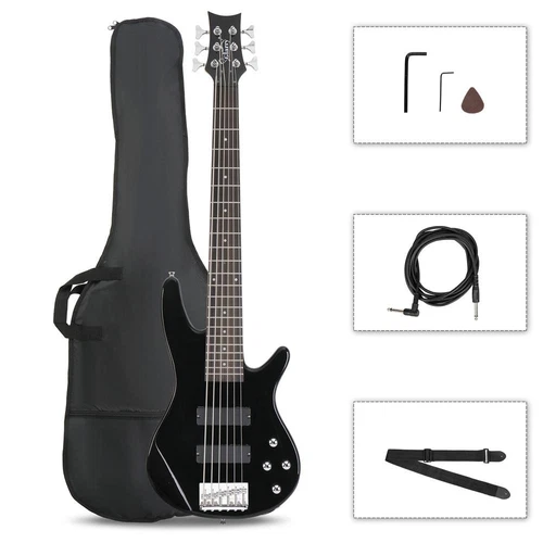 Glarry Full Size GIB 6 String H-H Pickup Electric GIB Bass Guitar With Bag Strap