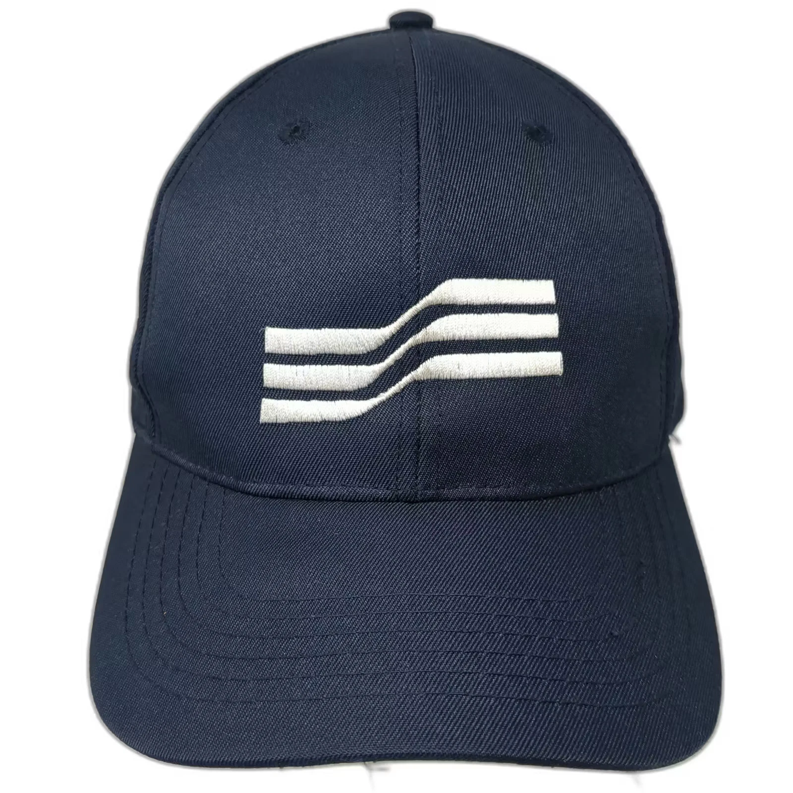 Blue Baseball Cap Embroidered White Wavy Lines Adjustable Strapback Hat OSFM