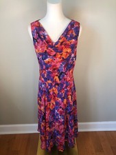 Lauren Ralph Lauren Watercolor Floral Cowl Neck Dress Sz 10 Jewel Tone Fairycore